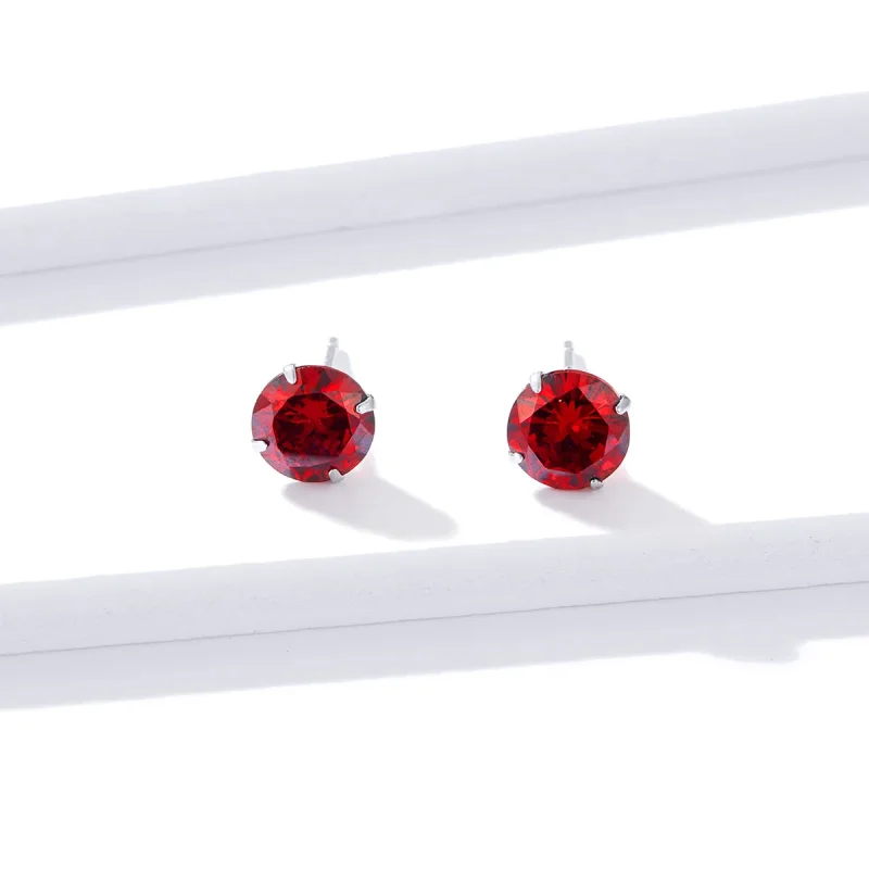 (image for) Pandora Style Silver ruby Stud Earrings - BSE166-RD - View 4