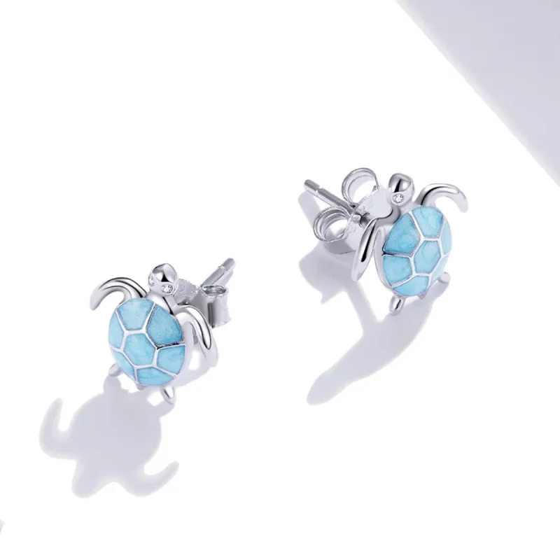 (image for) Pandora Style Silver Sea Turtle Stud Earrings - SCE1035 - View 2
