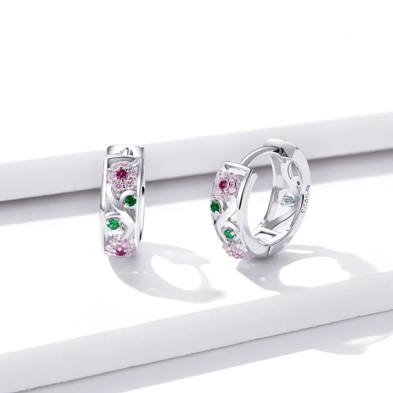 (image for) Pandora Style Silver Secret Garden Hoop Earrings - BSE403 - View 3