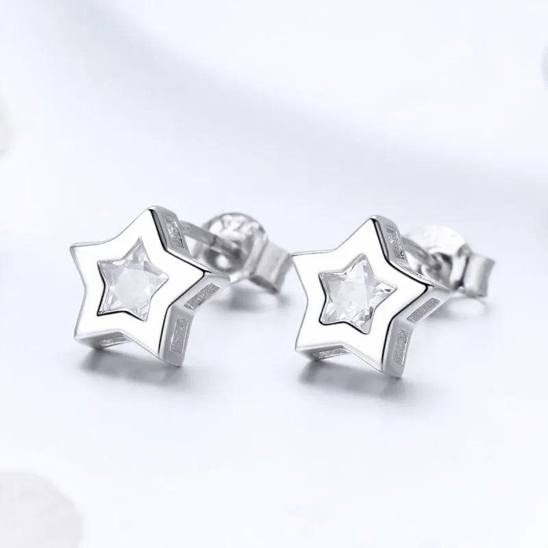 (image for) Pandora Style Silver Secret of Stars Stud Earrings - SCE437 - View 2