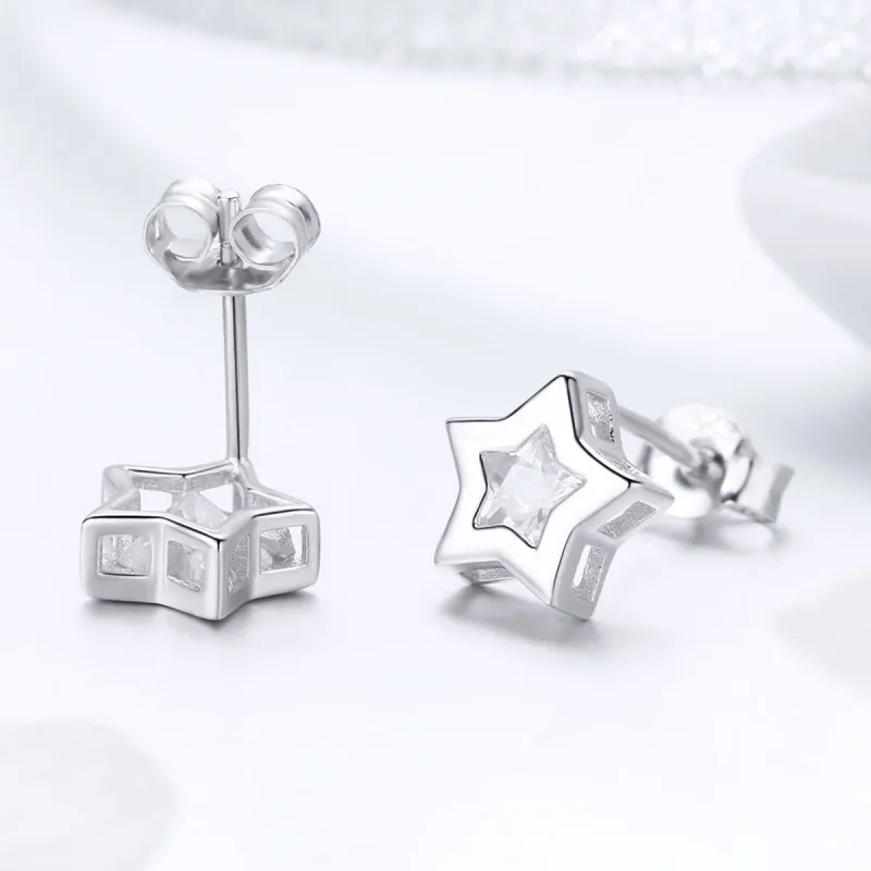 (image for) Pandora Style Silver Secret of Stars Stud Earrings - SCE437 - View 4