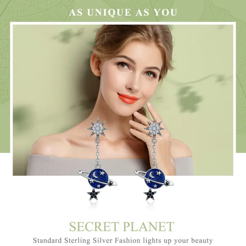 (image for) Pandora Style Silver Secret Planet Hanging Earrings - SCE348 - View 2