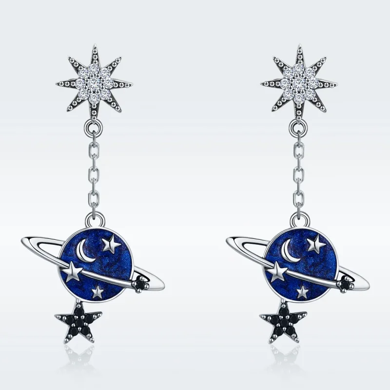 (image for) Pandora Style Silver Secret Planet Hanging Earrings - SCE348 - View 3