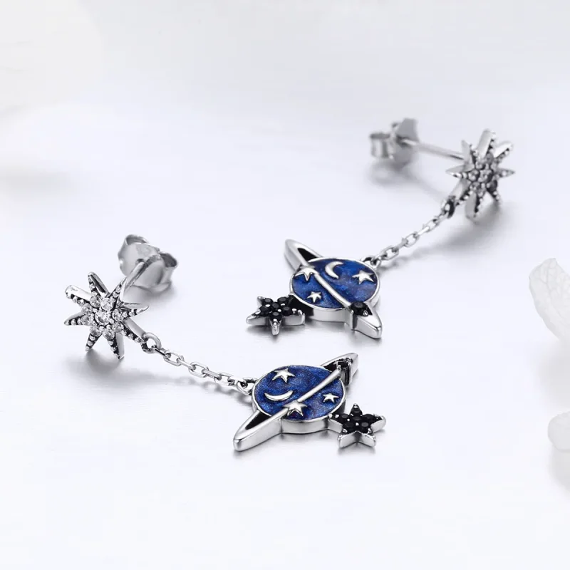 (image for) Pandora Style Silver Secret Planet Hanging Earrings - SCE348 - View 4