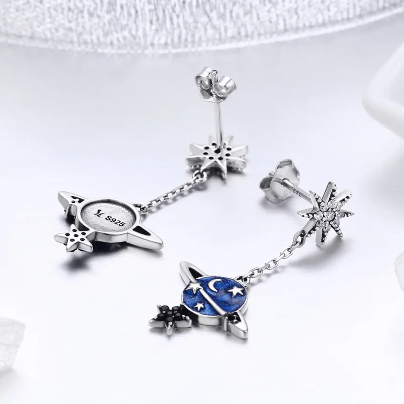 (image for) Pandora Style Silver Secret Planet Hanging Earrings - SCE348 - View 5
