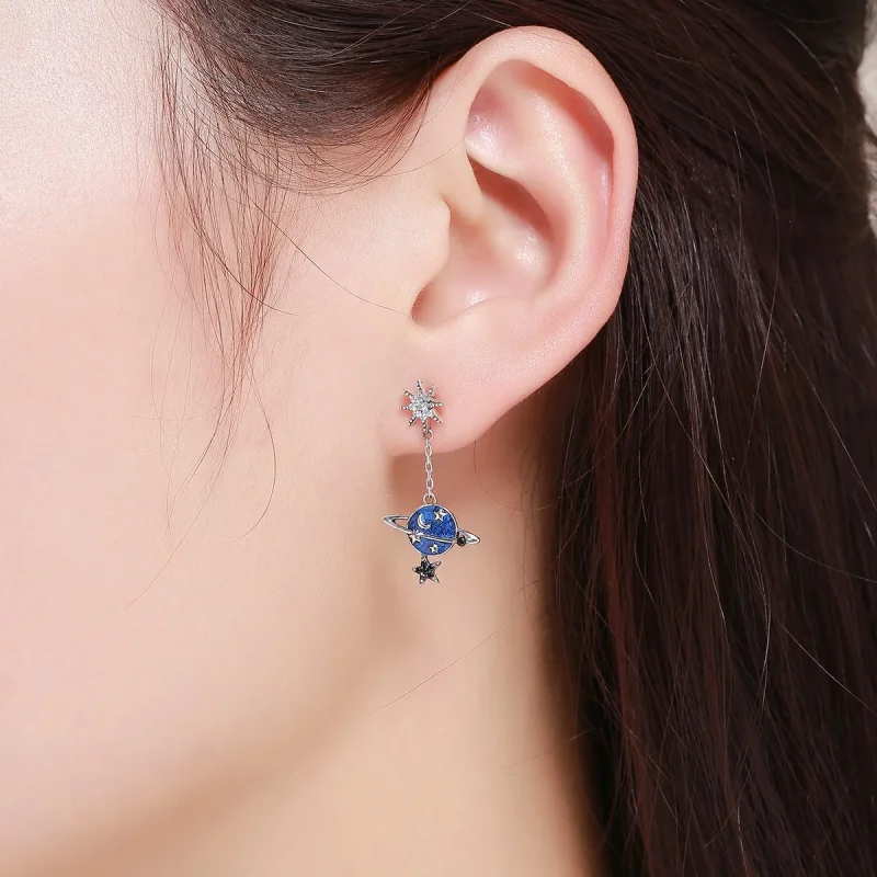 (image for) Pandora Style Silver Secret Planet Hanging Earrings - SCE348 - View 6