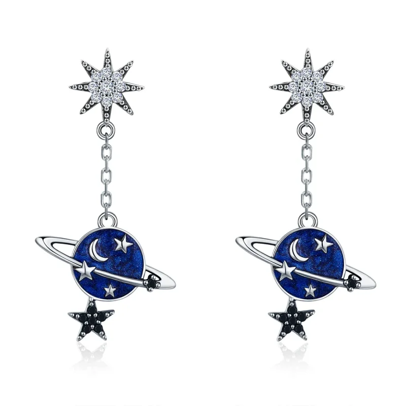 (image for) Pandora Style Silver Secret Planet Hanging Earrings - SCE348