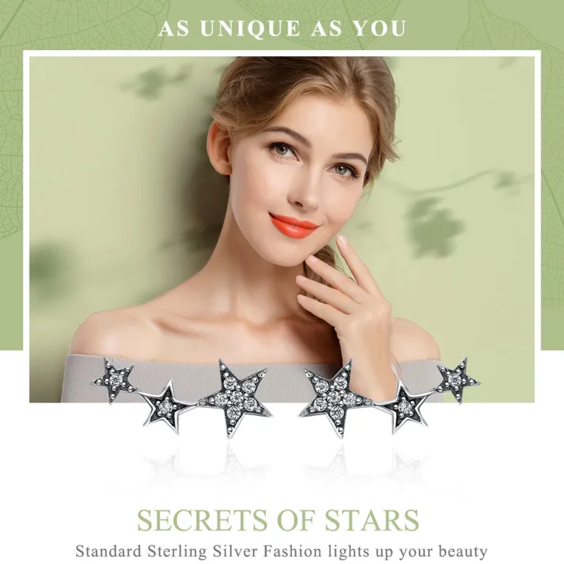 (image for) Pandora Style Silver Secrets of Stars Stud Earrings - SCE175 - View 2