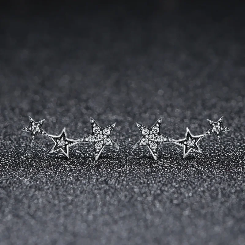 (image for) Pandora Style Silver Secrets of Stars Stud Earrings - SCE175 - View 3