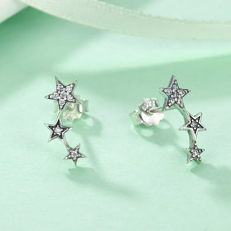(image for) Pandora Style Silver Secrets of Stars Stud Earrings - SCE175 - View 4