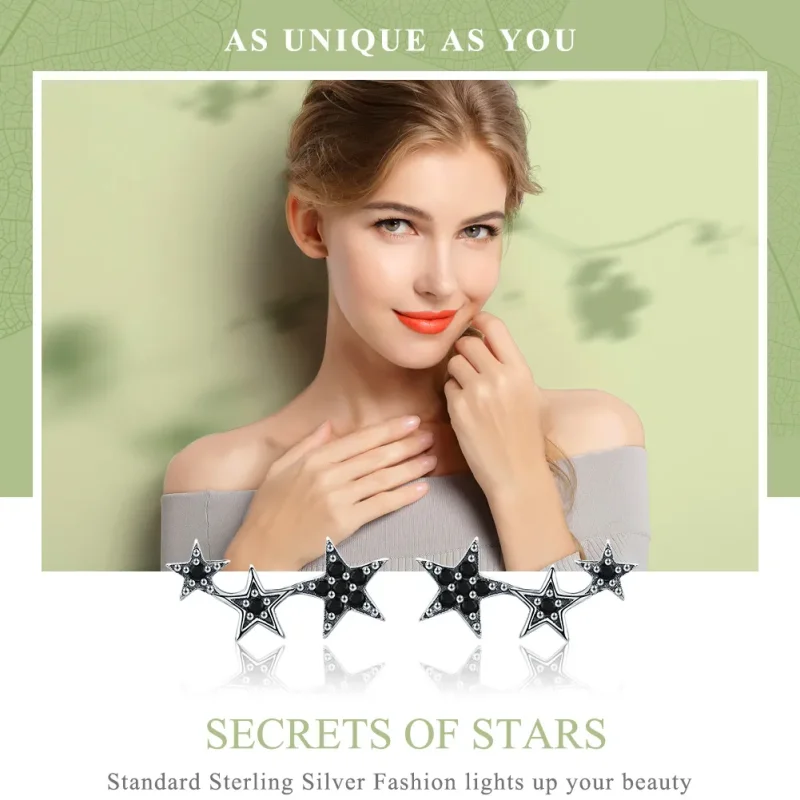 (image for) Pandora Style Silver Secrets of Stars Stud Earrings - SCE292 - View 2