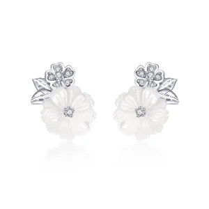(image for) Pandora Style Silver Shell Flower Stud Earrings - BSE008