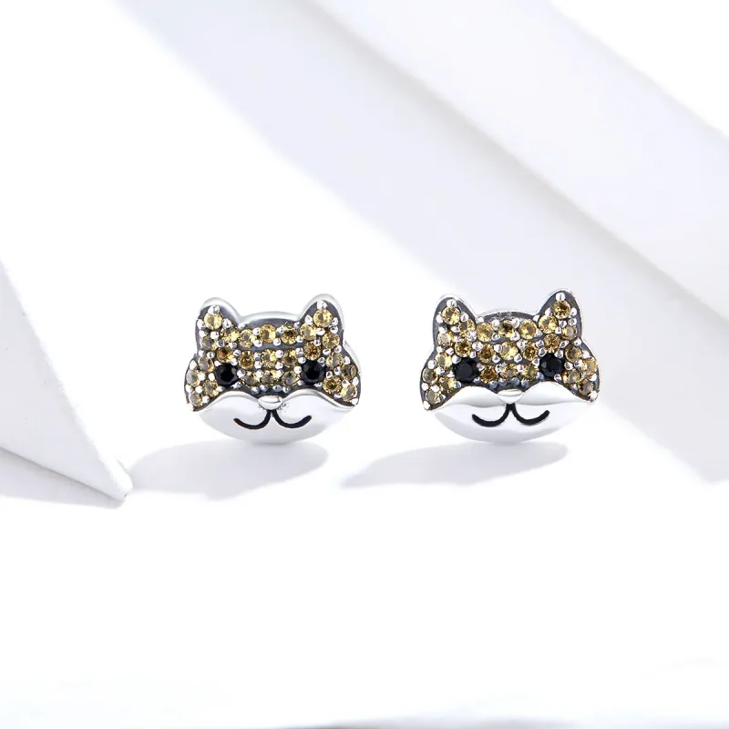 (image for) Pandora Style Silver Shiba Inu Stud Earrings - SCE769 - View 2