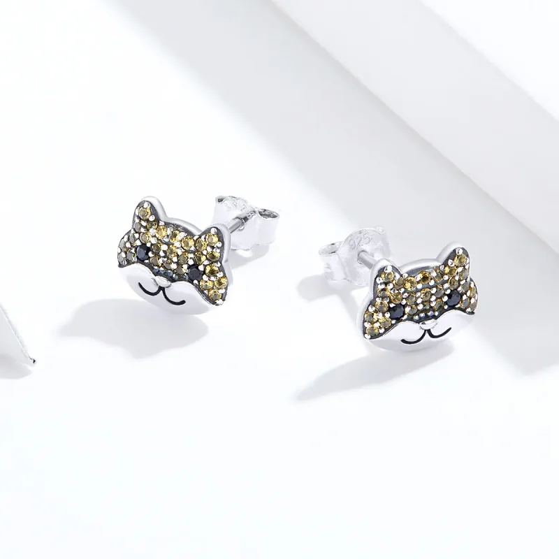 (image for) Pandora Style Silver Shiba Inu Stud Earrings - SCE769 - View 3
