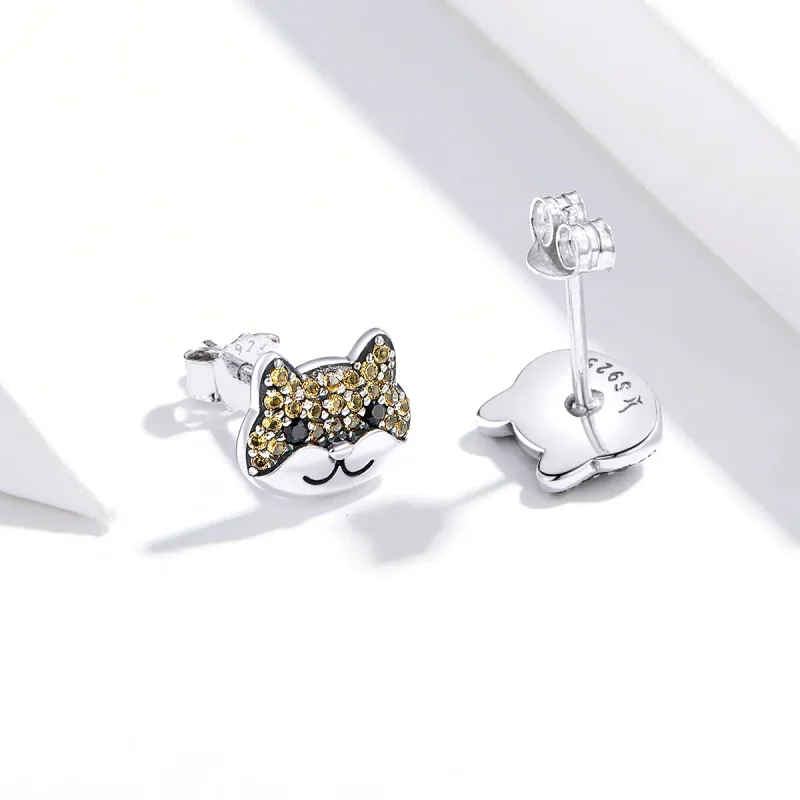 (image for) Pandora Style Silver Shiba Inu Stud Earrings - SCE769 - View 4