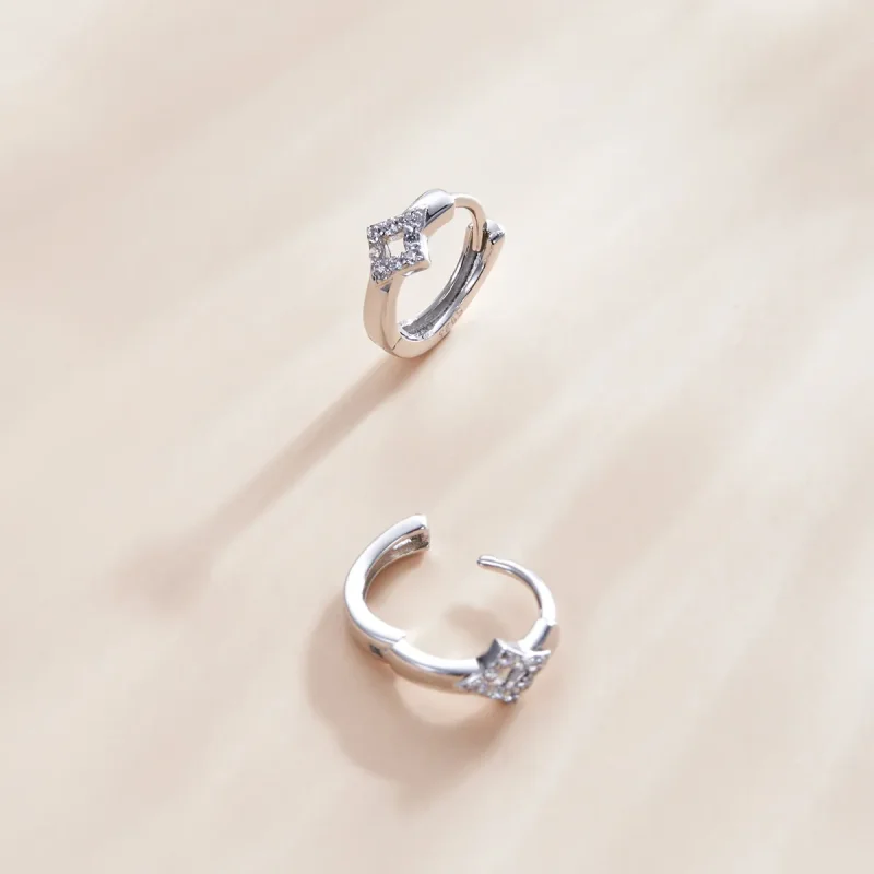 (image for) Pandora Style Silver Shining Diamond Hoop Earrings - SCE1048 - View 2