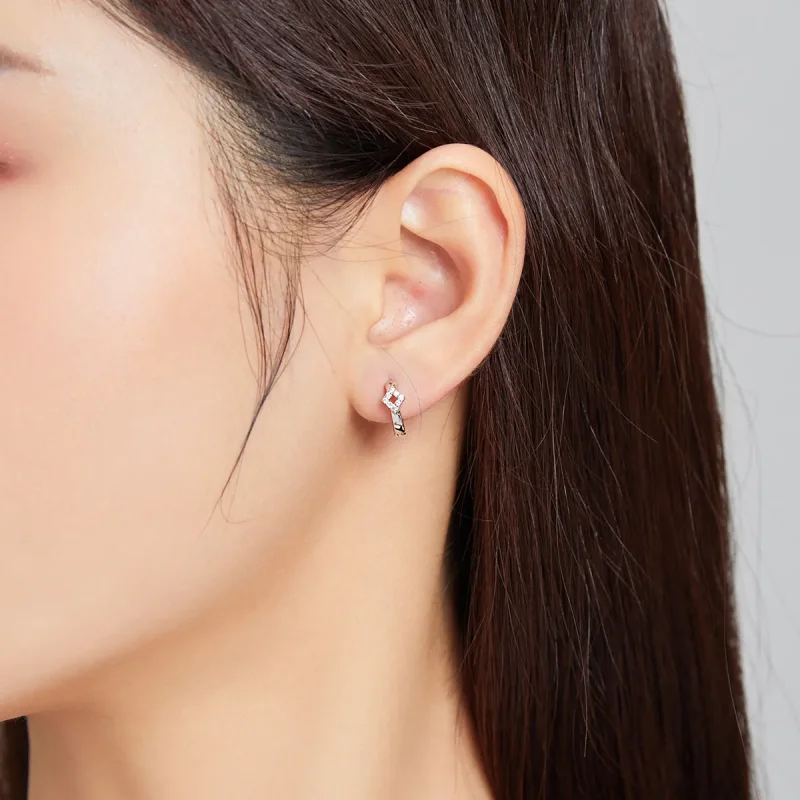 (image for) Pandora Style Silver Shining Diamond Hoop Earrings - SCE1048 - View 5