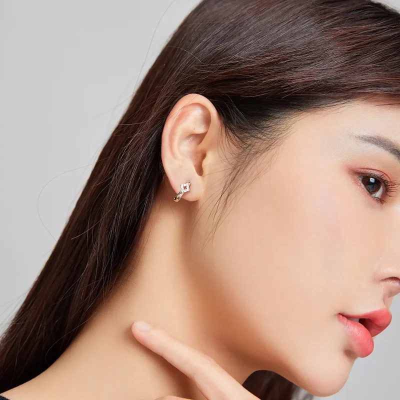(image for) Pandora Style Silver Shining Diamond Hoop Earrings - SCE1048 - View 7