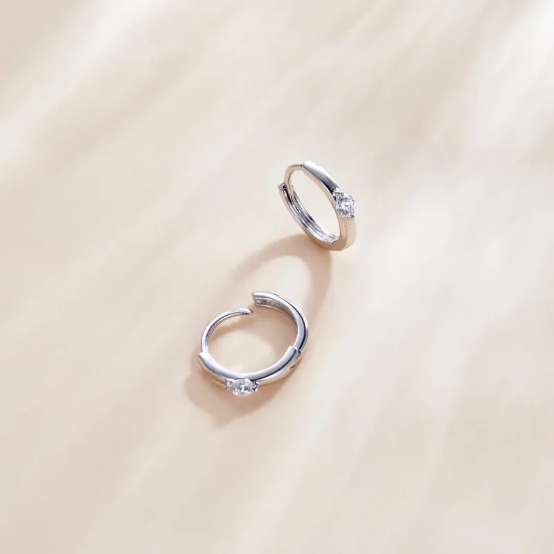 (image for) Pandora Style Silver Shining Diamond Hoop Earrings - SCE1050-A - View 3