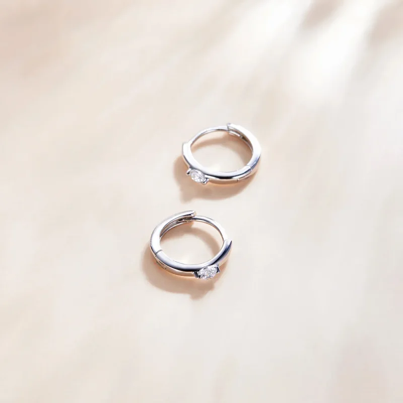 (image for) Pandora Style Silver Shining Diamond Hoop Earrings - SCE1050-A - View 4