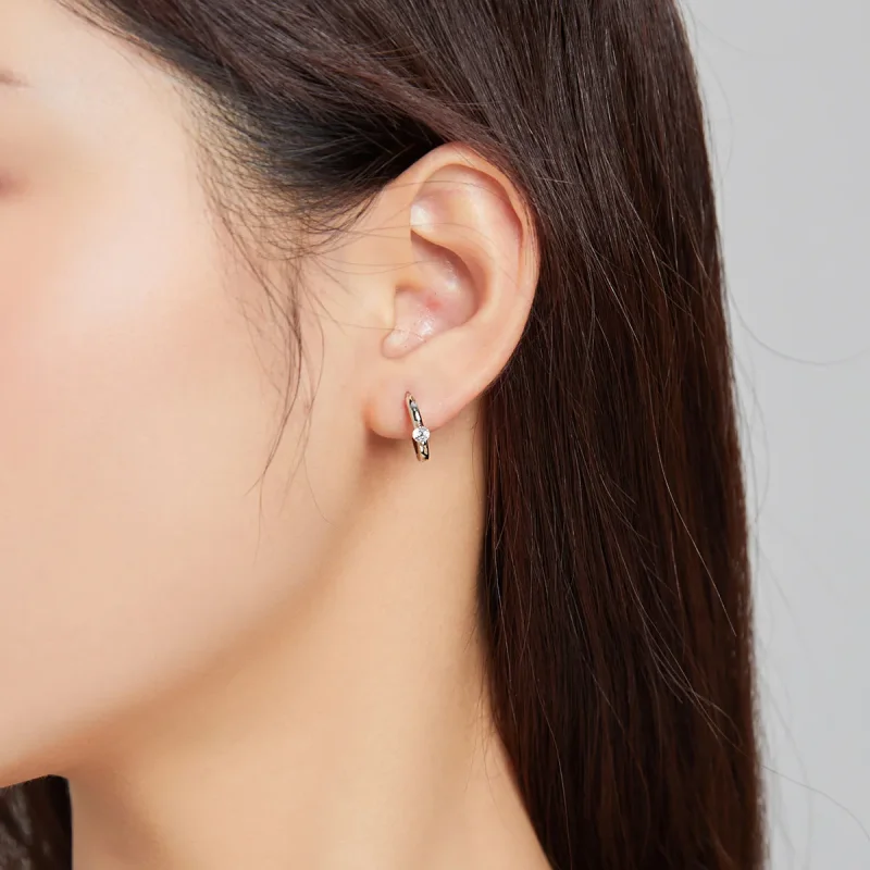 (image for) Pandora Style Silver Shining Diamond Hoop Earrings - SCE1050-A - View 5