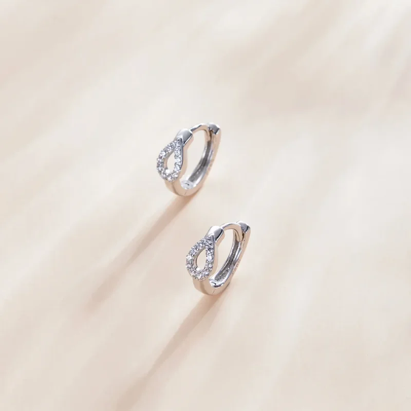 (image for) Pandora Style Silver Shining Drops Hoop Earrings - SCE1046 - View 2