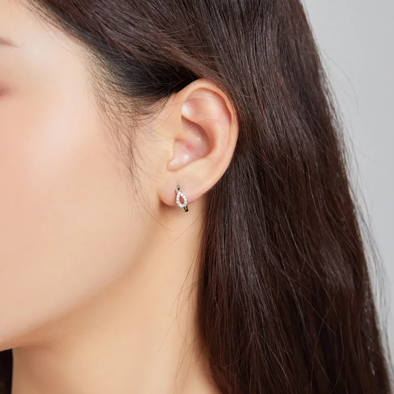 (image for) Pandora Style Silver Shining Drops Hoop Earrings - SCE1046 - View 5