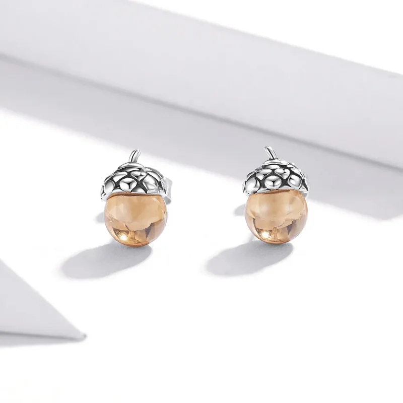 (image for) Pandora Style Silver Shining Fruit of The Oak Tree Stud Earrings - SCE935 - View 2