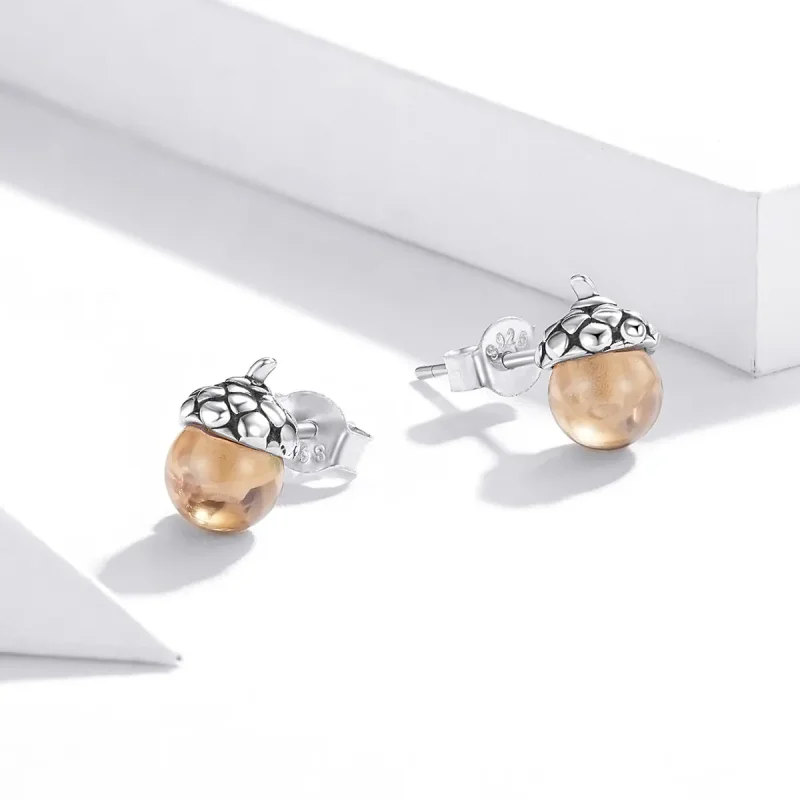 (image for) Pandora Style Silver Shining Fruit of The Oak Tree Stud Earrings - SCE935 - View 4