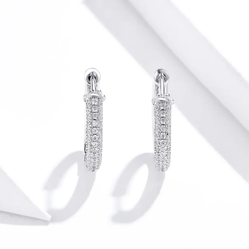 (image for) Pandora Style Silver Shining Hoop Earrings - BSE300 - View 3
