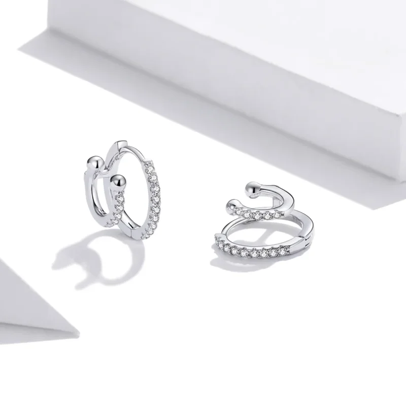 (image for) Pandora Style Silver Shining Hoop Earrings - SCE1118 - View 3
