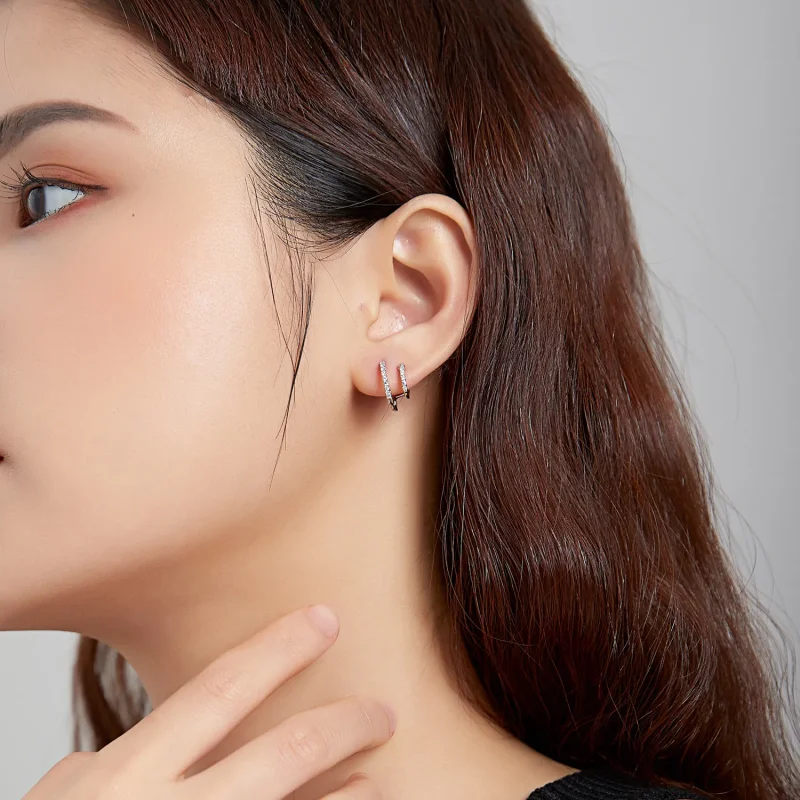 (image for) Pandora Style Silver Shining Hoop Earrings - SCE1118 - View 5