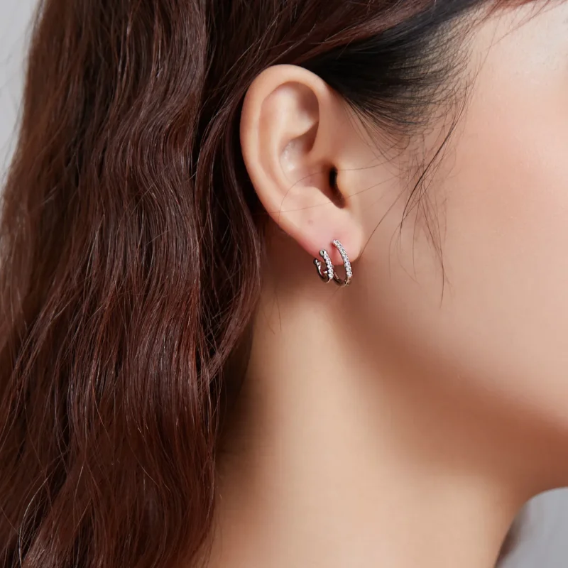 (image for) Pandora Style Silver Shining Hoop Earrings - SCE1118 - View 8
