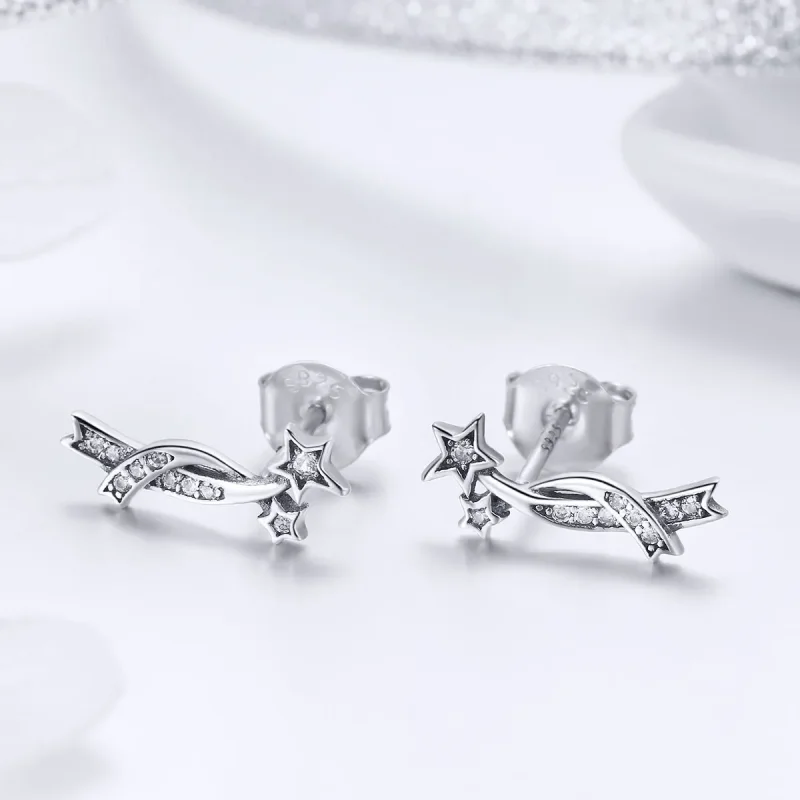 (image for) Pandora Style Silver Shining Meteor Stud Earrings - SCE442 - View 2