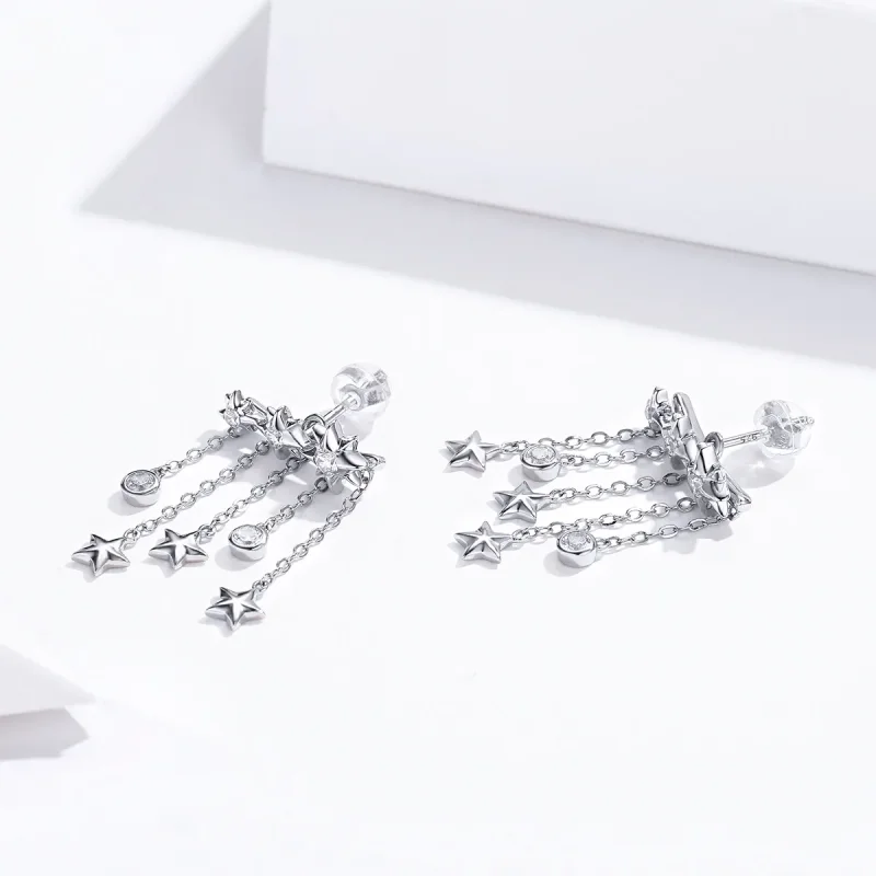 (image for) Pandora Style Silver Shining Star Dangle Earrings - SCE700 - View 3