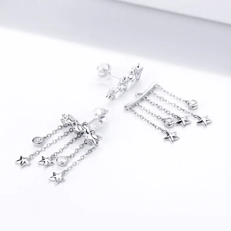 (image for) Pandora Style Silver Shining Star Dangle Earrings - SCE700 - View 4