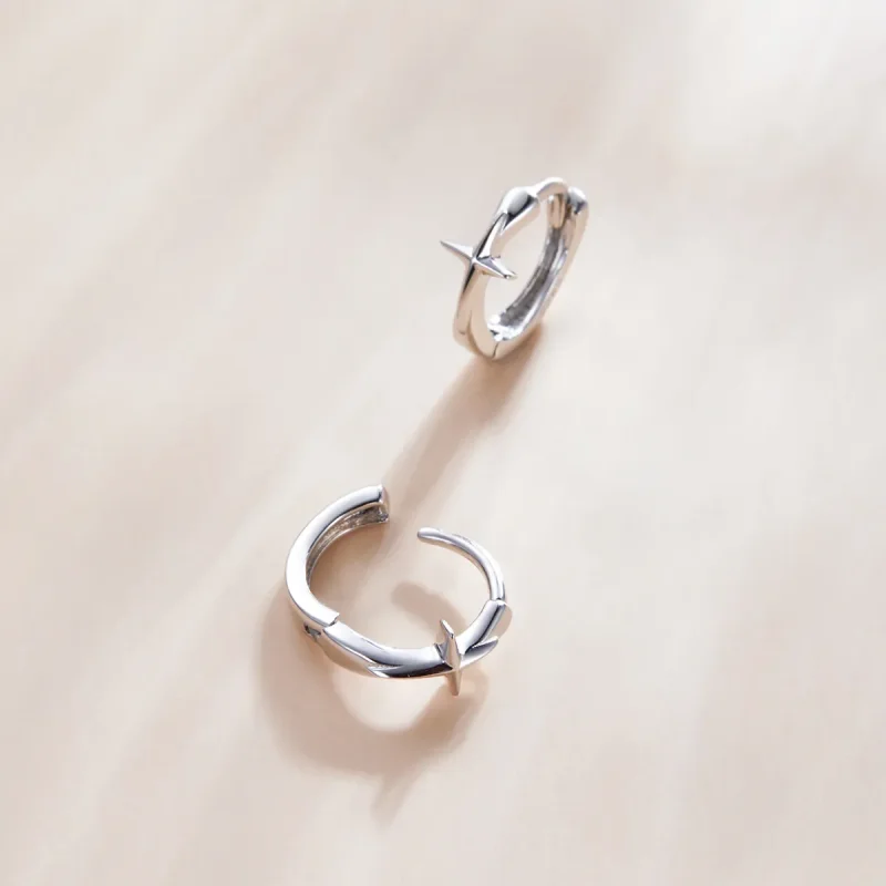 (image for) Pandora Style Silver Shining Star Hoop Earrings - SCE1045 - View 2