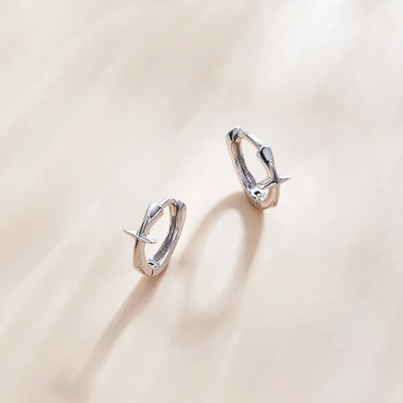 (image for) Pandora Style Silver Shining Star Hoop Earrings - SCE1045 - View 3