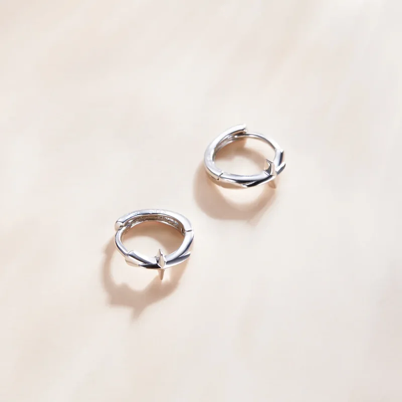(image for) Pandora Style Silver Shining Star Hoop Earrings - SCE1045 - View 4