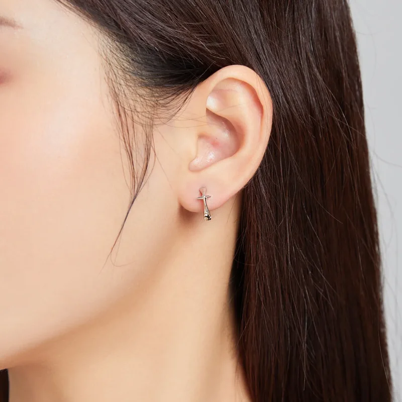 (image for) Pandora Style Silver Shining Star Hoop Earrings - SCE1045 - View 5