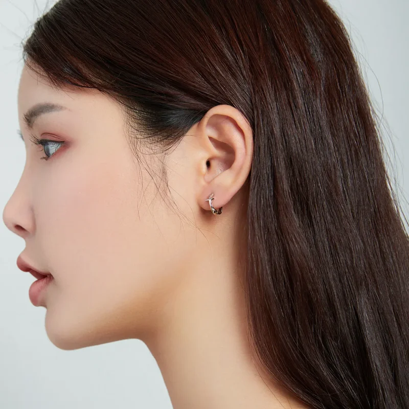 (image for) Pandora Style Silver Shining Star Hoop Earrings - SCE1045 - View 6