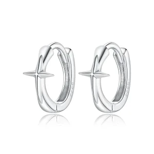 (image for) Pandora Style Silver Shining Star Hoop Earrings - SCE1045