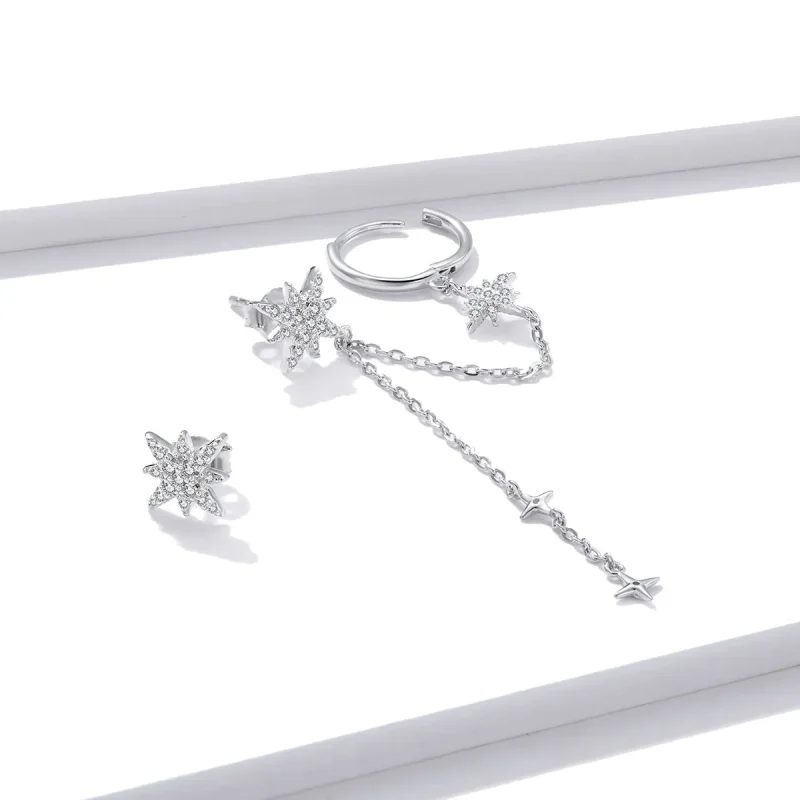 (image for) Pandora Style Silver Shining Stars Dangle Earrings - BSE433 - View 4