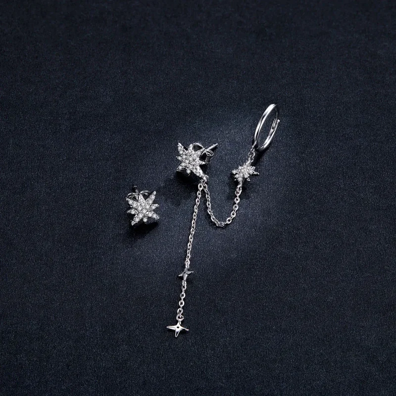 (image for) Pandora Style Silver Shining Stars Dangle Earrings - BSE433 - View 5