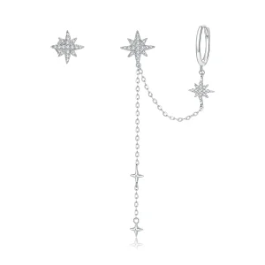 (image for) Pandora Style Silver Shining Stars Dangle Earrings - BSE433