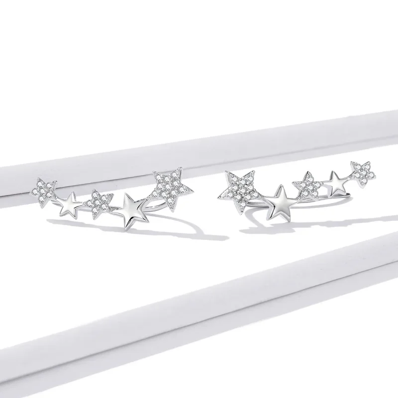 (image for) Pandora Style Silver Shining Stars Stud Earrings - BSE351 - View 2