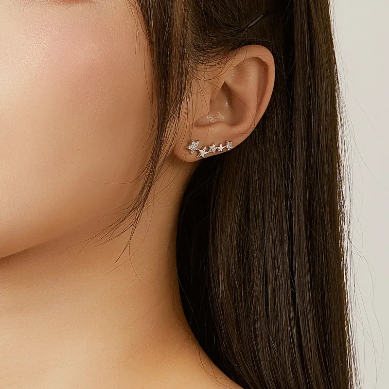 (image for) Pandora Style Silver Shining Stars Stud Earrings - BSE351 - View 6