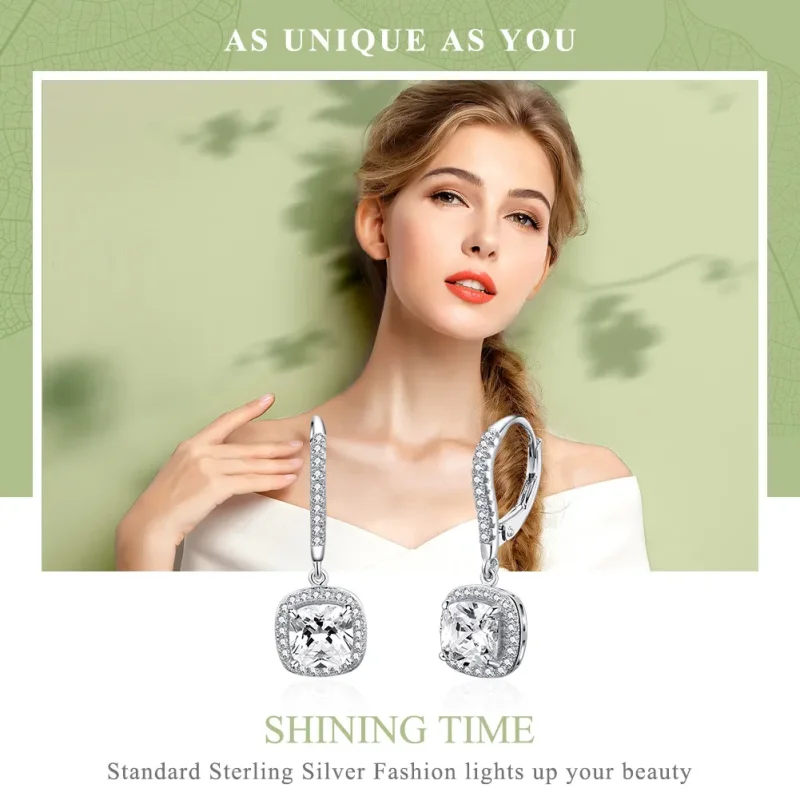(image for) Pandora Style Silver Shining Time Hanging Earrings - SCE520 - View 2