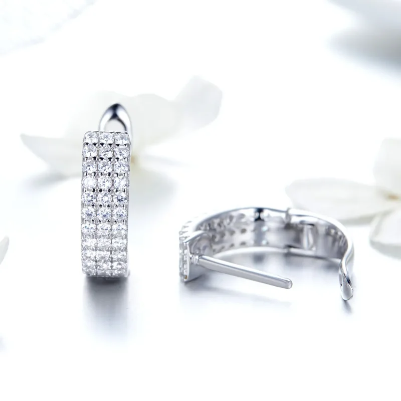 (image for) Pandora Style Silver Shining Time Hoop Earrings - SCE560 - View 3