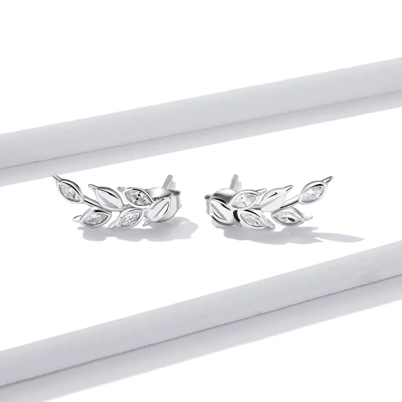(image for) Pandora Style Silver Shining Wheat Ears Stud Earrings - BSE415 - View 2